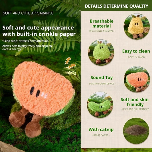 4-Piece Fruit-Shaped Cat Chew Toy Set (Catnip-Infused, Squeaky)