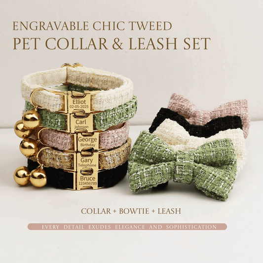 Engravable Chic Tweed Pet Collar & Leash Set