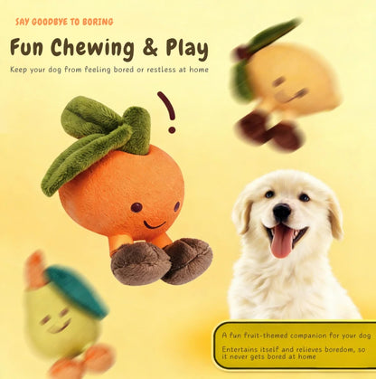 3-Piece Fruit-Shaped Plush Dog Chew Toy Set (Squeaky, Teeth Cleaning)