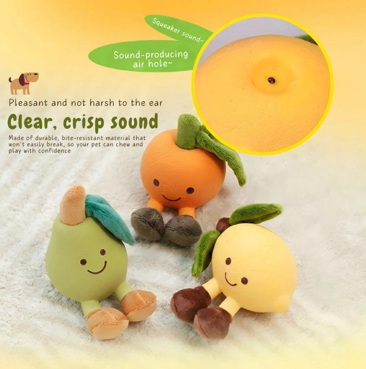 3-Piece Fruit-Shaped Plush Dog Chew Toy Set (Squeaky, Teeth Cleaning)