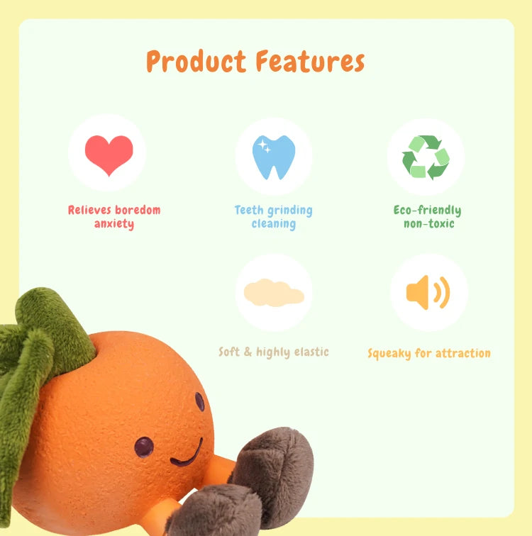 3-Piece Fruit-Shaped Plush Dog Chew Toy Set (Squeaky, Teeth Cleaning)