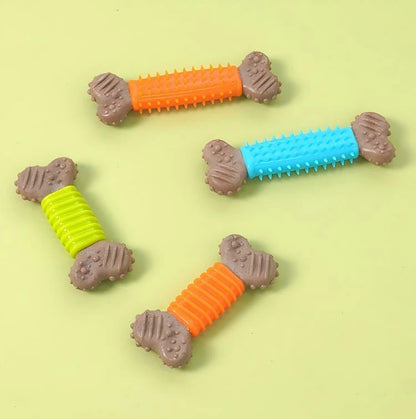 Natural Wood Powder Dog Chew Bone Toy Set (Textured Cleaning Design)4-Piece