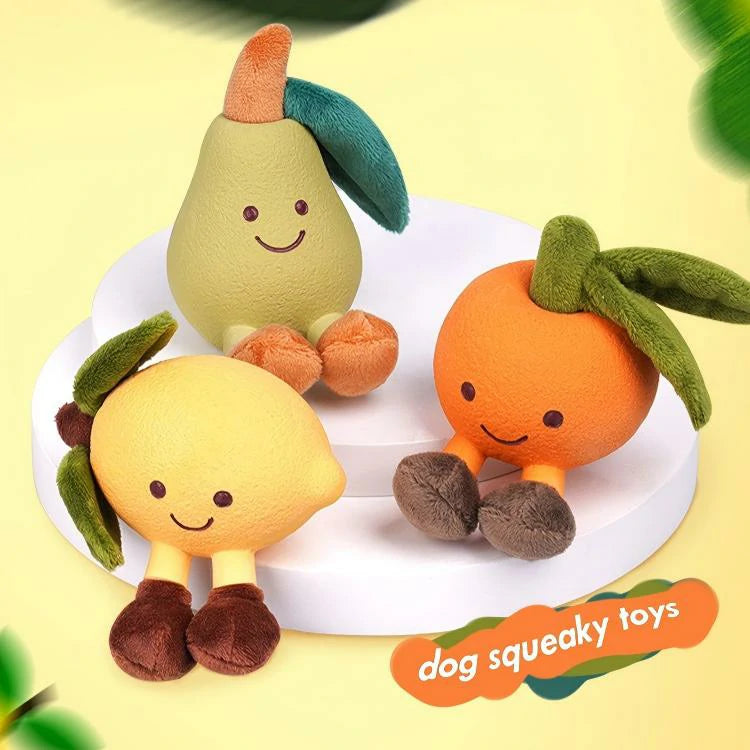 3-Piece Fruit-Shaped Plush Dog Chew Toy Set (Squeaky, Teeth Cleaning)